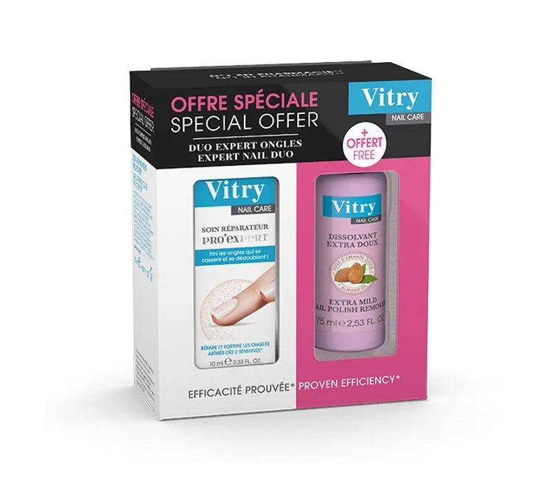 VITRY FRERES Sa Vitry Cofanetto Duo Expert Unghie Trattamento Riparatore Unghie 10ml + Solvente 75ml